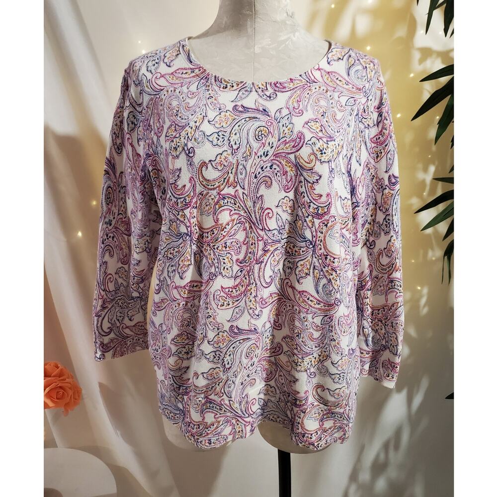 Lands End 100% Supima Cotton Paisley Pullover Lightweight Sweater Womens Size L